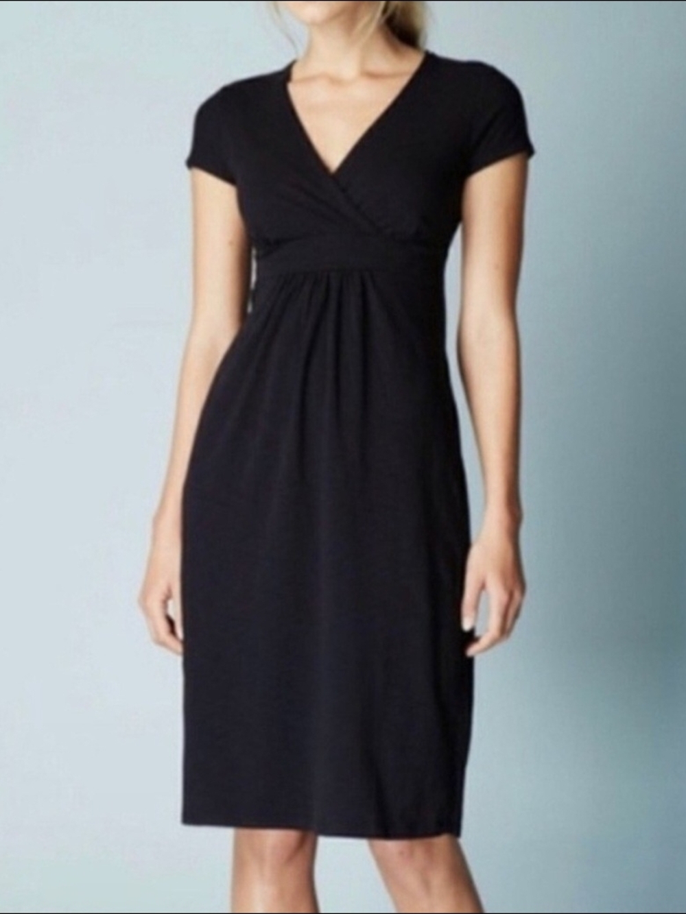 Boden Black Short-Sleeve V-Neck Midi Dress